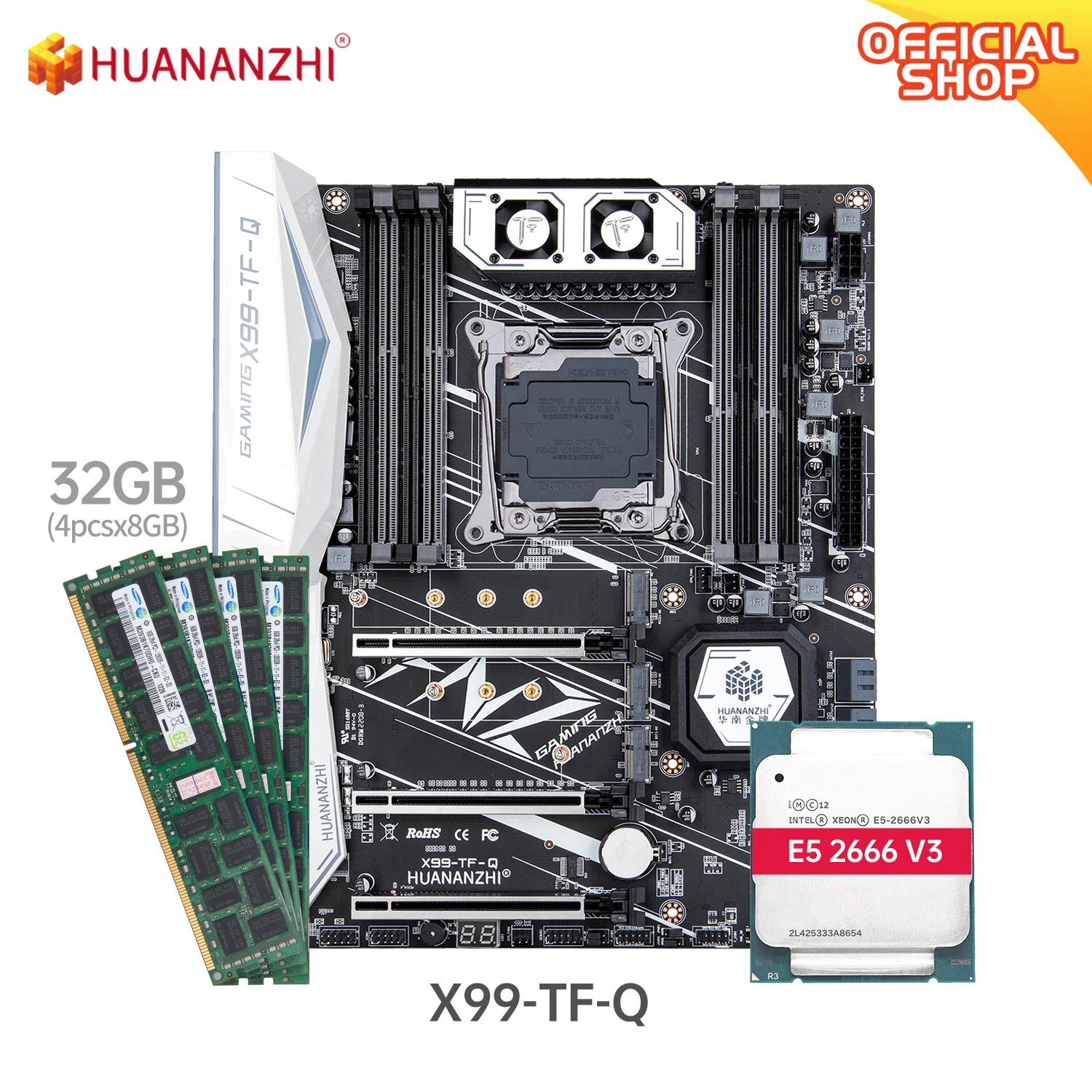 HUANANZHI-placa base X99 TF Q X99, con Intel XEON E5 2666 v3, con 4x8G DDR3 RECC, conjunto de memoria, NVME, NGFF, SATA, USB 3,0