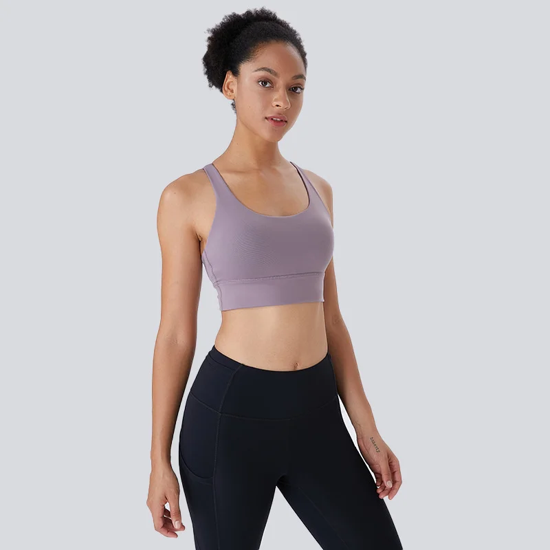 Top Ladies Underwear Fitness Sports Bra U Neck Cross Straps High Strength Shockproof Yoga Tube Top Vest Push Ups Gym Sportswear