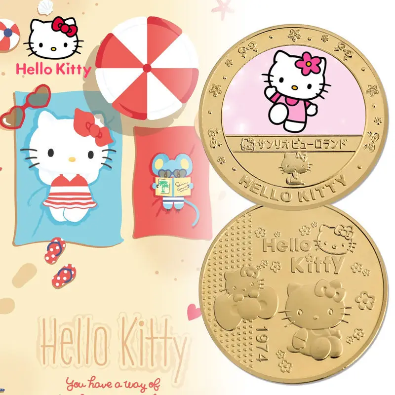 Периферийные аниме-предметы Hello Kitty, Мультяшные сувениры, металлические карты, памятные монеты, котенок, бант, украшение, подарки для девочки