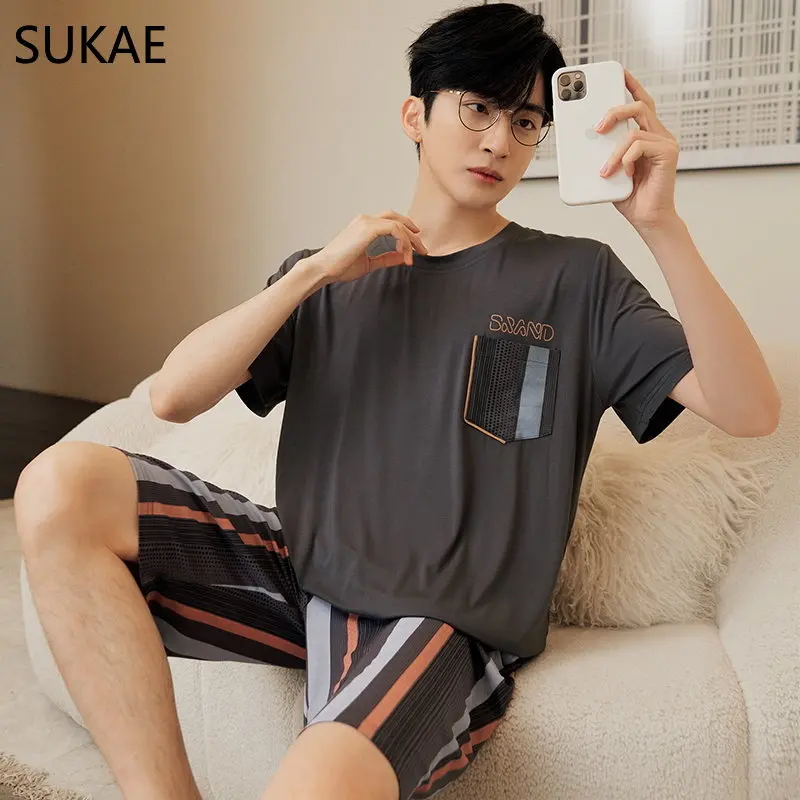 SUKAE Summer Shorts Man Cool Modal Casual Sleepwear Boy Fashion Leisure Style Man's Pyjama Homme Elegant Men Pajamas Nightwear