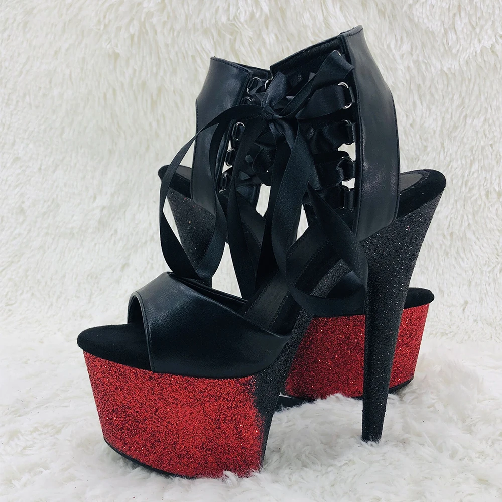 Leecabe 17CM/7Inch ankle lace up  upper sandals  sexy exotic  platform High Heels  Pole Dancing shoes