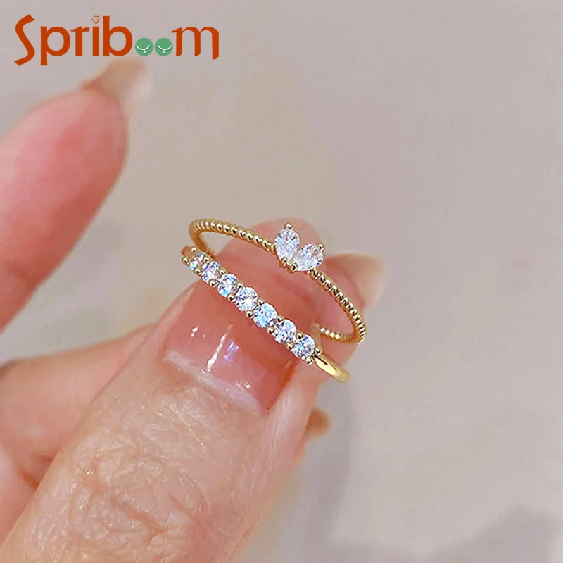 

Zircon Love Heart Ring Set for Women Opening Adjustable Rings Gold Color Silver Color Engagement Wedding Jewelry Girlfriend Gift