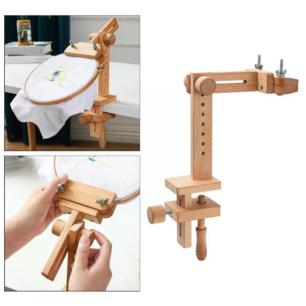 

Wooden Embroidery Hoop Adjustable Desktop Stand Stitch Rack Frames 360 Degree Rings For Diy Sewing Accessories Tools For Ho Q4n3