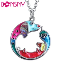 bonsny enamel alloy metal round shape cute dachshund dog necklace pendant chain pet fashion jewelry for women girls charms gifts