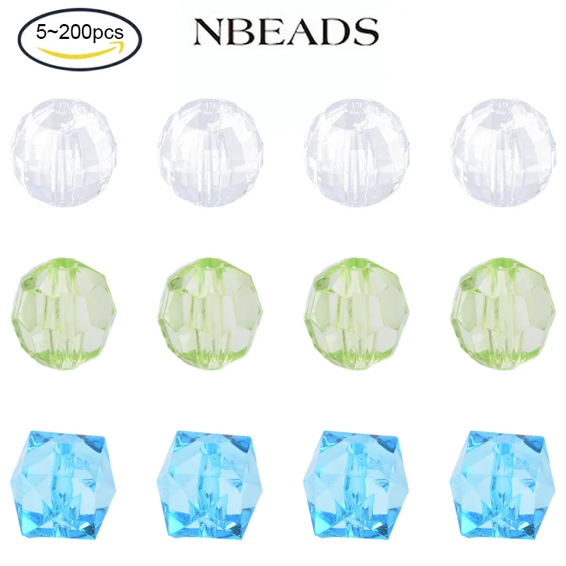 

5-200PC Transparent Acrylic Beads Faceted, Round Clear for Necklace Bracelet Jewelry Making Christmas Ornament