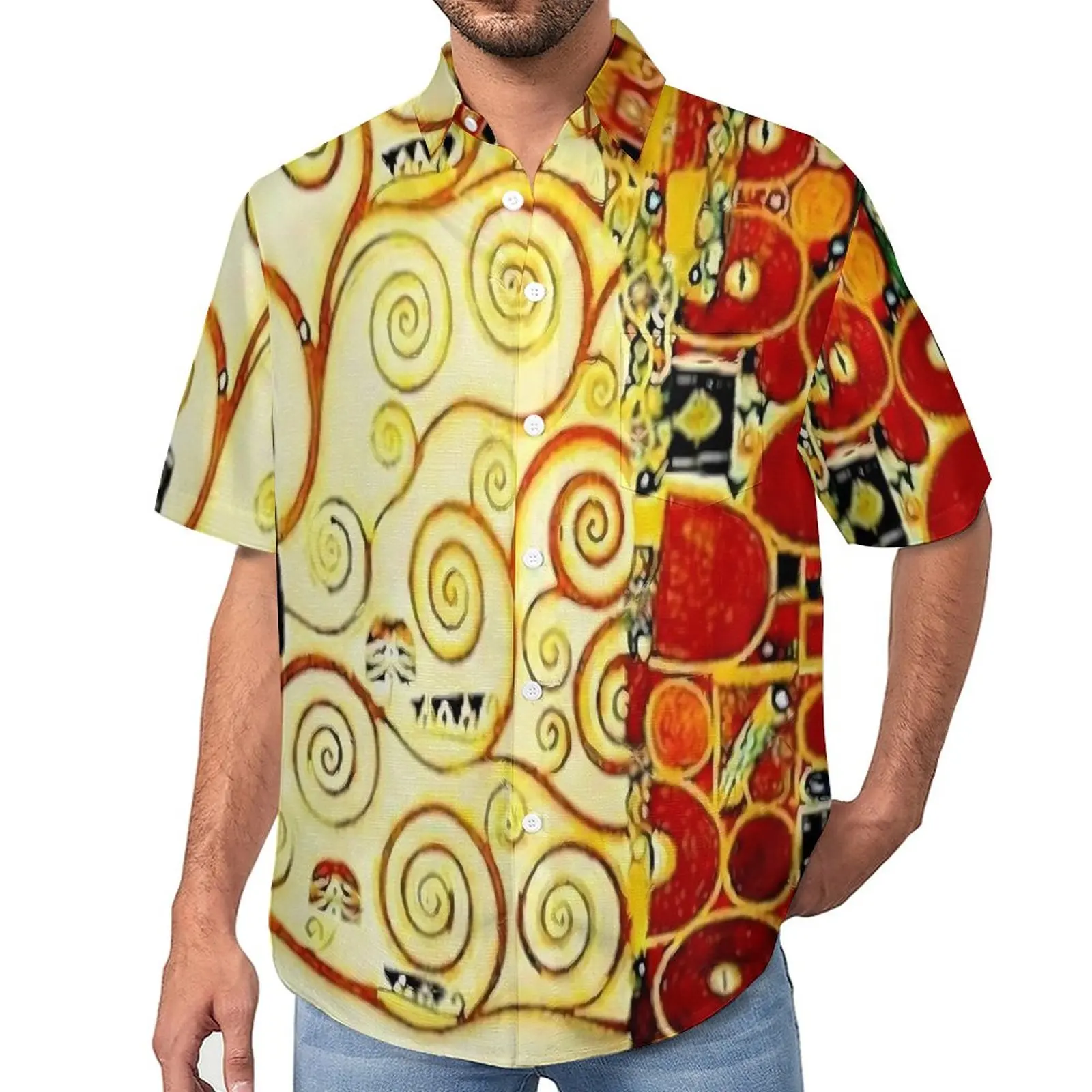 

Gustav Klimt Art Loose Shirt Men Beach The Tree of Life Casual Shirts Hawaiian Pattern Short Sleeve Cool Oversized Blouses