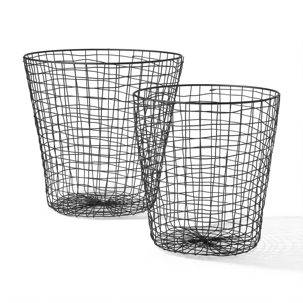 

MoDRN Nordic Blush Woven Iron Wire Large and Small Round Floor Storage Baskets, Set of 2