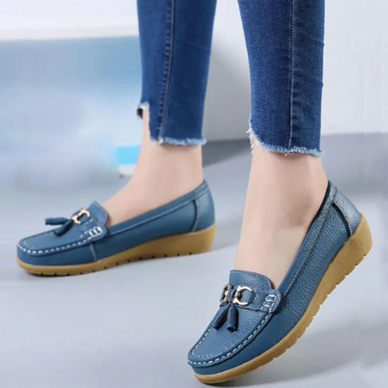 Women Casual Slip-on Loafers Flats Leather Shoes Female Soft Leather Single OL Work Shoes Zapatos Mujer Yellow White New 2023