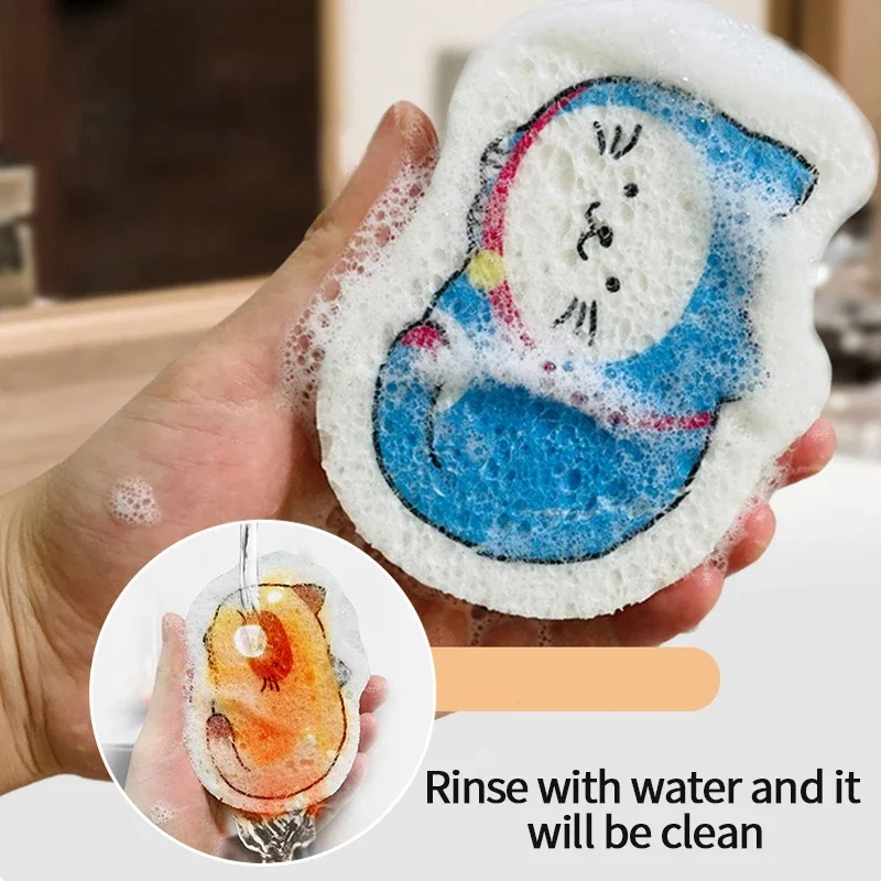 

Home Cleaning Sponges Scouring Pads Compressed Dishwashing Sponges Cartoon Double Sided Dishes Pot Wipe Kitchen Sponge Esponjas