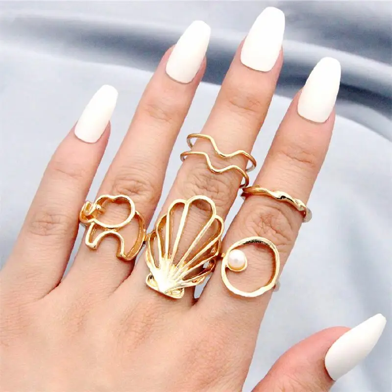 Женское кольцо в стиле бохо с морскими жемчужинами и слонами простое