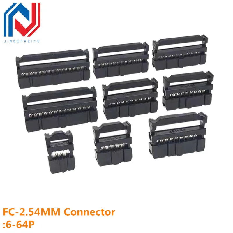 

10Sets FC 6P/8/10/12/14/16/18/20/24/26/30/34/40/50/60/64 Pin 2.54mm Pitch Female IDC Socket Ribbon Cable Connector
