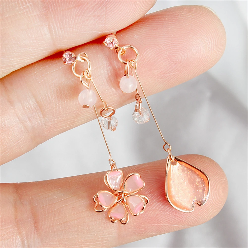 

Korean Trendy Asymmetric Cherry Blossom Earrings For Women Vintage Butterfly Flower Leaf Long Tassel Dangle Drop Earring Jewelry