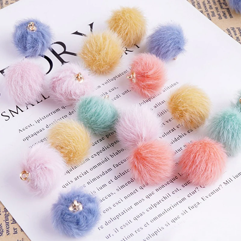 

10pcs 15mm Handmade Imitation Mink Fur Pompom Ball Bead Charms Pendant For Necklace Bracelet Jewelry Making DIY Earring