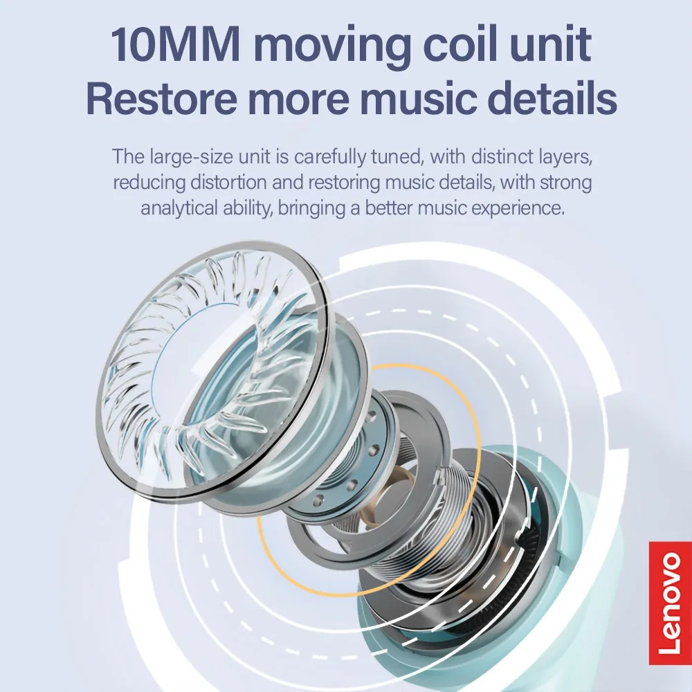 Беспроводные наушники Lenovo Bluetooth-наушники Спортивная гарнитура Hi-Fi басовые