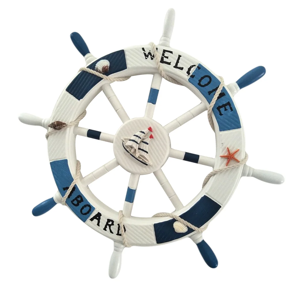 

Decor Nautical Wall Wheel Beach Mediterranean Wooden Ornament Ship Decoration Hanging Boat Rudder Home Theme Seaside House