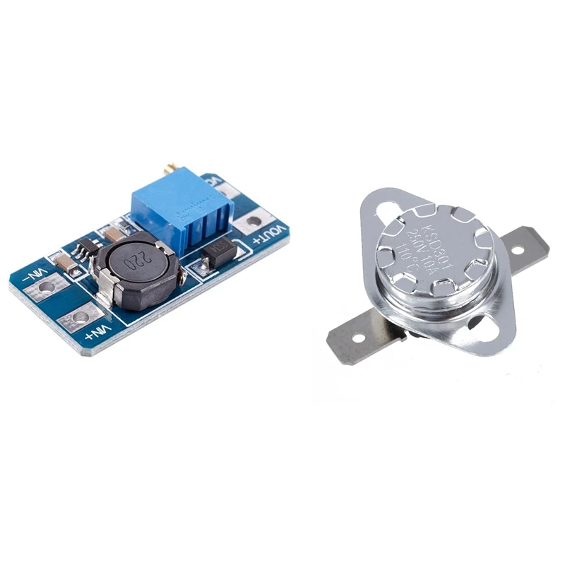 

2 шт. 110 градусов Цельсия N.C. Переключатель с контролем температуры термостата и 1 Повышающий Модуль постоянного тока/постоянного тока 2-24 в 5-28...