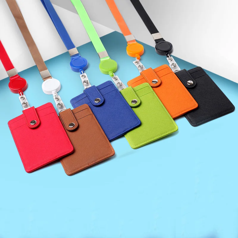 

Fashion Leather ID Badge Card Holder Lanyard Card Cover Bag Wallet Business Card Case with Neck Lanyard