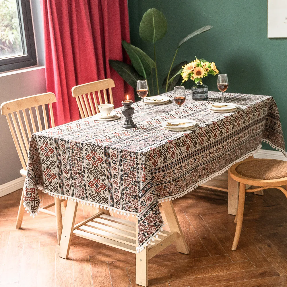 

2022 New Ramadan Tablecloths Tassel Rectangular Dining Room Tablecloths Modern Home Living Room Decor Kitchen Table Flags Towels