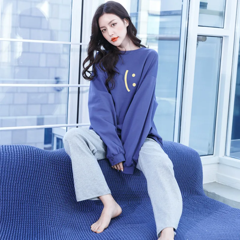 

Cotton Cartoon Printed Pajamas Set Long Sleeve Top&Pants Sleepwear Women Loose Pijama Spring Autumn Simple Casual Home Clothes