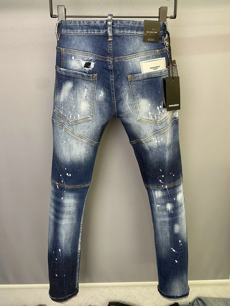 New Men's Dsquared2 Buttons Jeans Ripped For Male Skinny  Pants Men's Denim Trousers Top Quality Slim Jeans A506