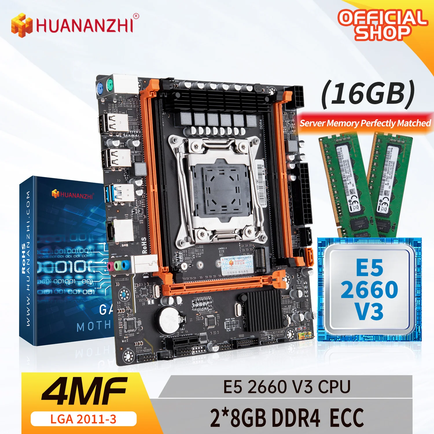 

Комплект материнской платы HUANANZHI X99 4MF XEON LGA 2011-3 Select X99 + ЦП + комбинированная память с Intel E5 2660 v3 и 2*8G DDR4 M.2 NVME SATA