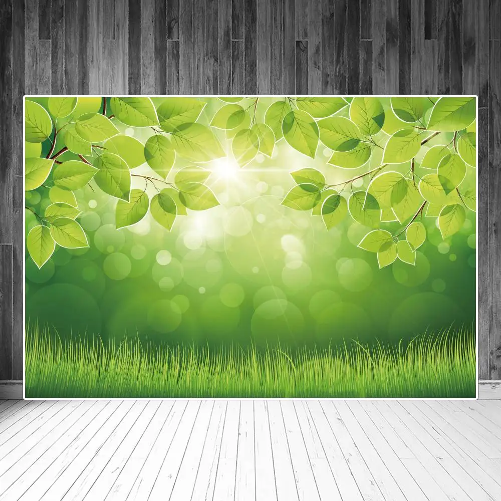 

Spring Leaves Grass Backdrop Photography Decoration Fresh Green Sun Light Spot Children Outing Studio Photocall Booth Background