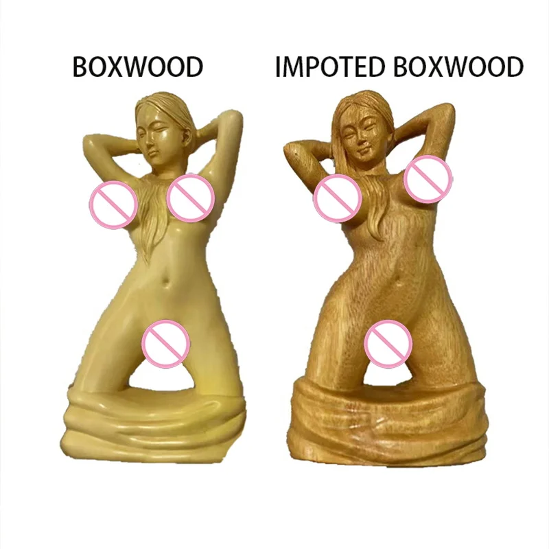 

Body Art Beauty Statuette Modern Solid Wood Carving Art Sculpture Hand-Carved Kneeling Naked Girl Cute Home Desktop Decorations