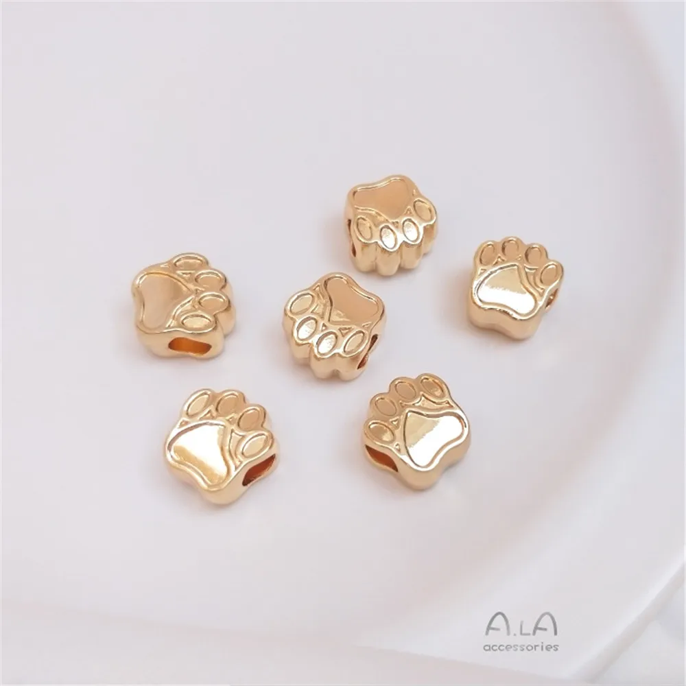 

14K Gold Filled Plated Cat paw big hole beads Cat paw bear paw through hole loose beads handmade DIY bracelet accessories