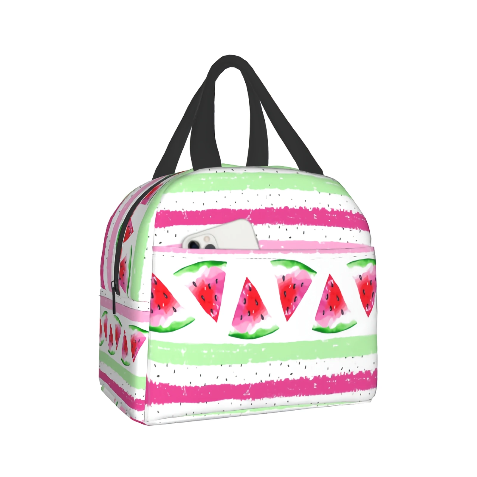 

Imiss Watercolor Watermelon Insulated Lunch Bag for Women Men Summer Fruit With Colorful Stripes Small Lunch Box Container