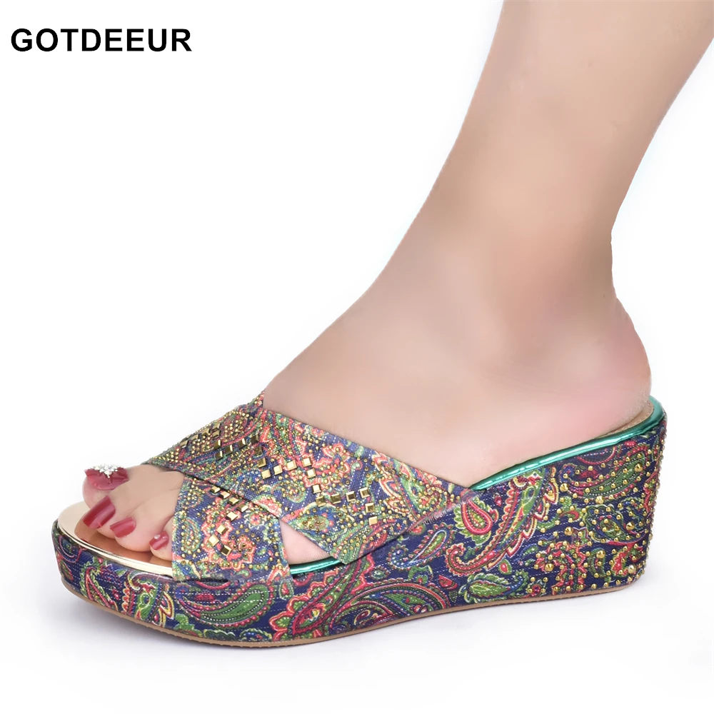 

Designer Shoes Women Luxury 2022 Wedge Shoes for Women Luxury Platform Heels Rhinestone Wedding Shoes Bride Wedge Heel Mules