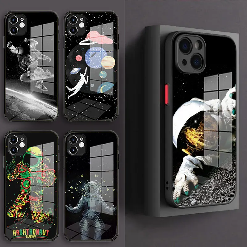 

Space Moon Glass Phone Case For iPhone 13 11 12 Mini Pro XS Max Funda XR X 7 8 6 Plus SE2 Cover