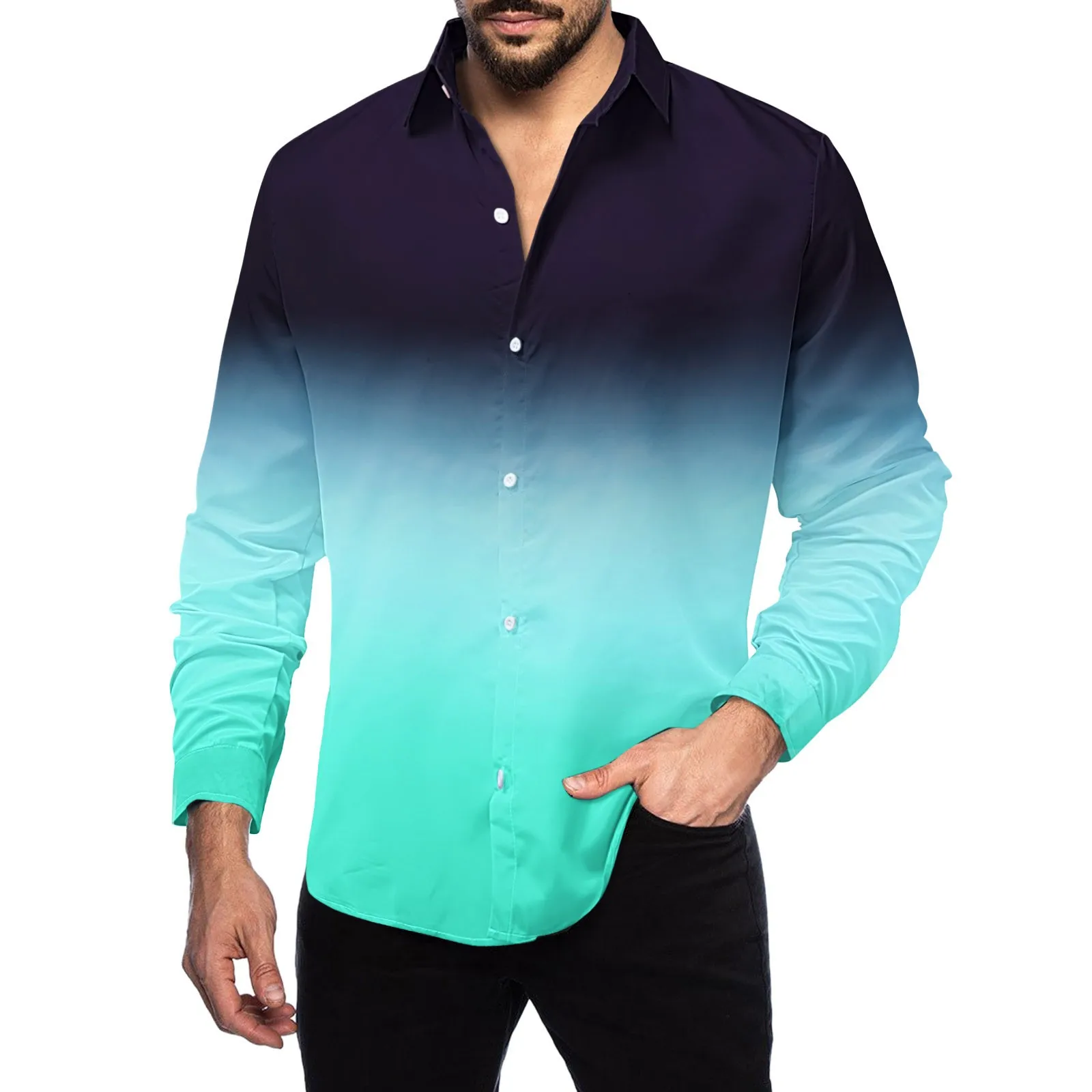 

Men's Casual Button Down Lapel Shirt Men's Gradient Plaid Cardigan Shirt social dress shirts Button Shirts