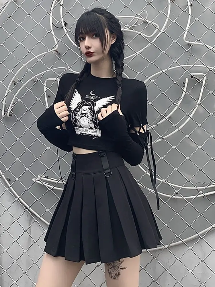 

Lace Plicing Sleeves Sexy Womens T Shirt Harajuku Long Sleeve Crop Top Streetwear Basic Tshirt Women Tight Tees Shirts