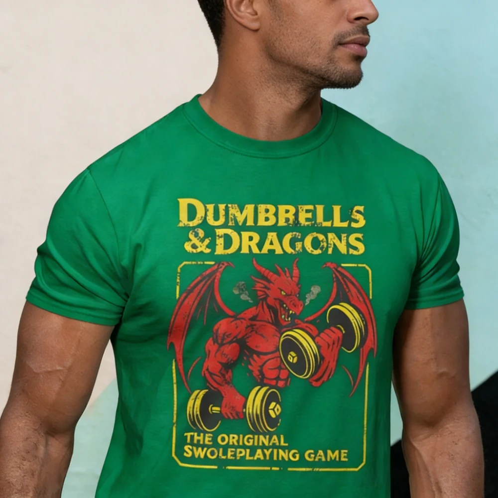 Фото Забавная футболка для спортзала с принтом D&D (Dungeons and Dragons), пародийная футболка для тренировок, винтажная футболка для мастера игры в D&D, подарок для мужчин, повседневные хлопковые топы №5