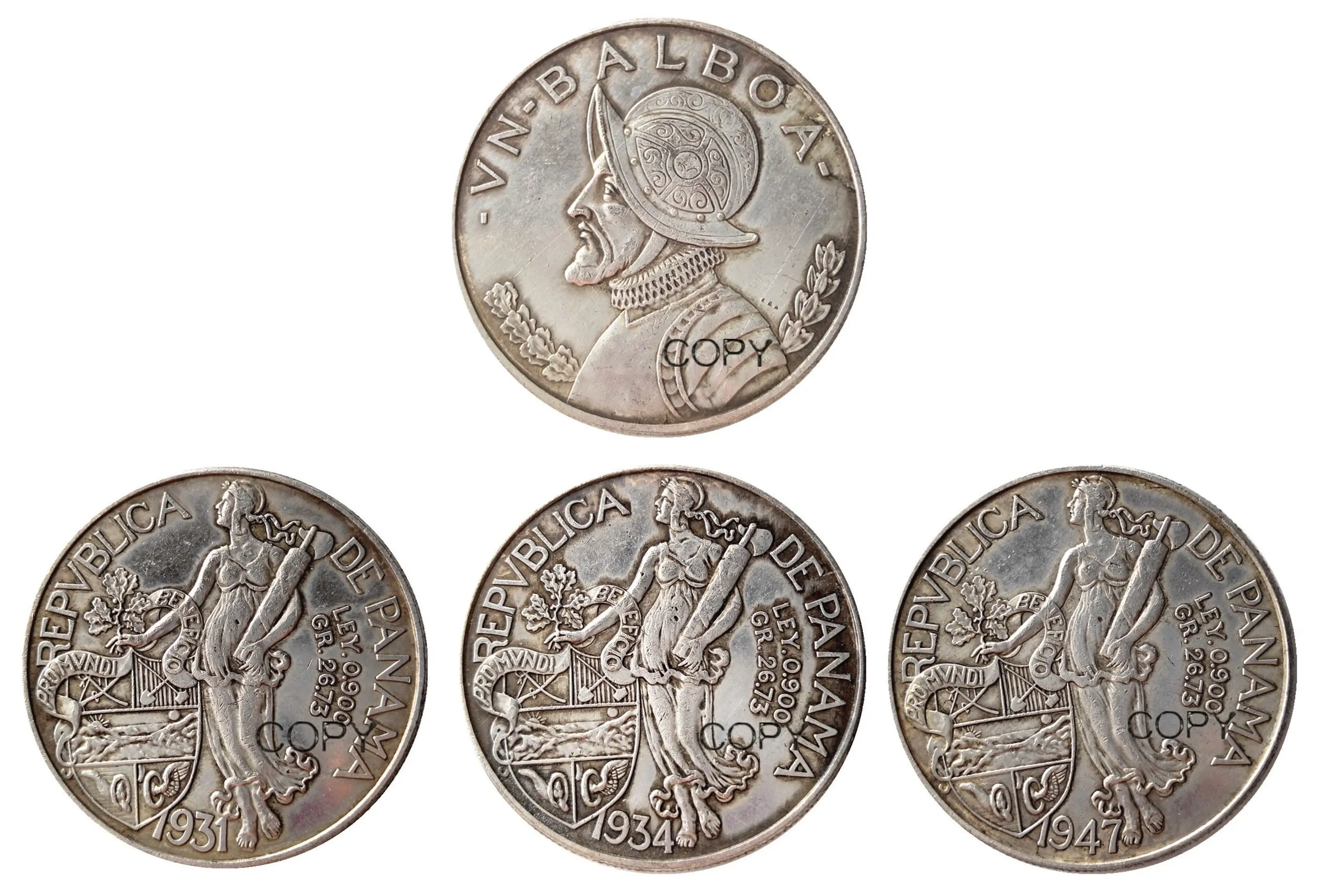 (1931 1934 1947)3pcs Panama Balboa Silver Foreign Copy Coin