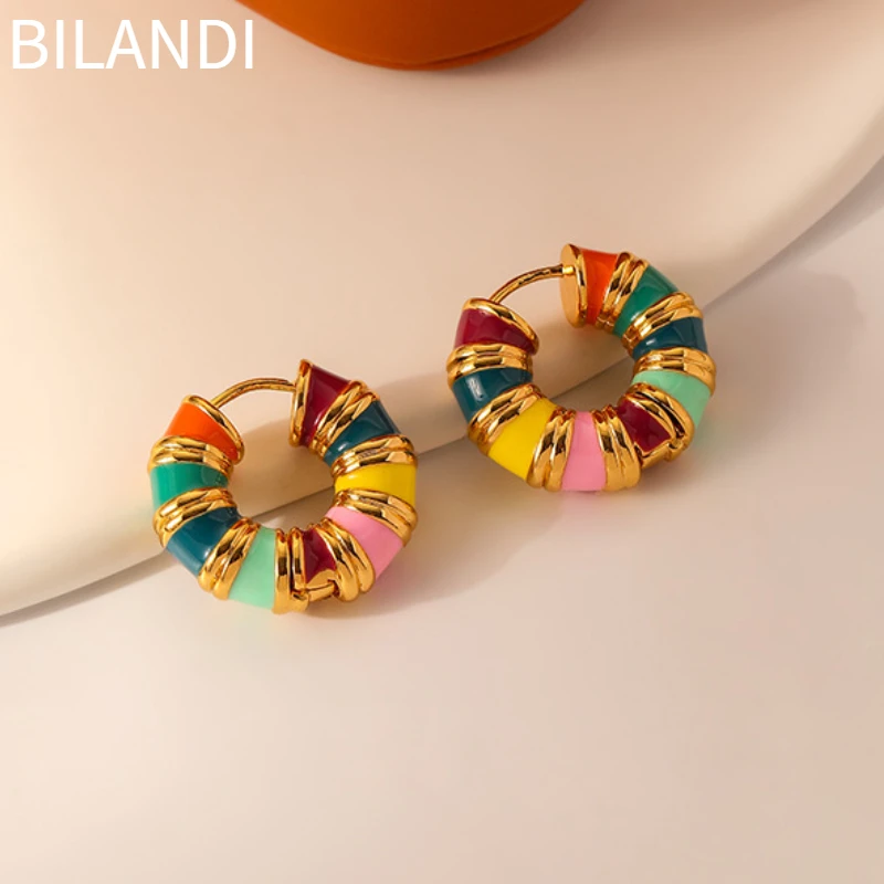 

Bilandi Modern Jewelry Colorful Earrings 2022 Trend New High Quality Copper Round C Shape Earrings For Women Girl Dropshipping
