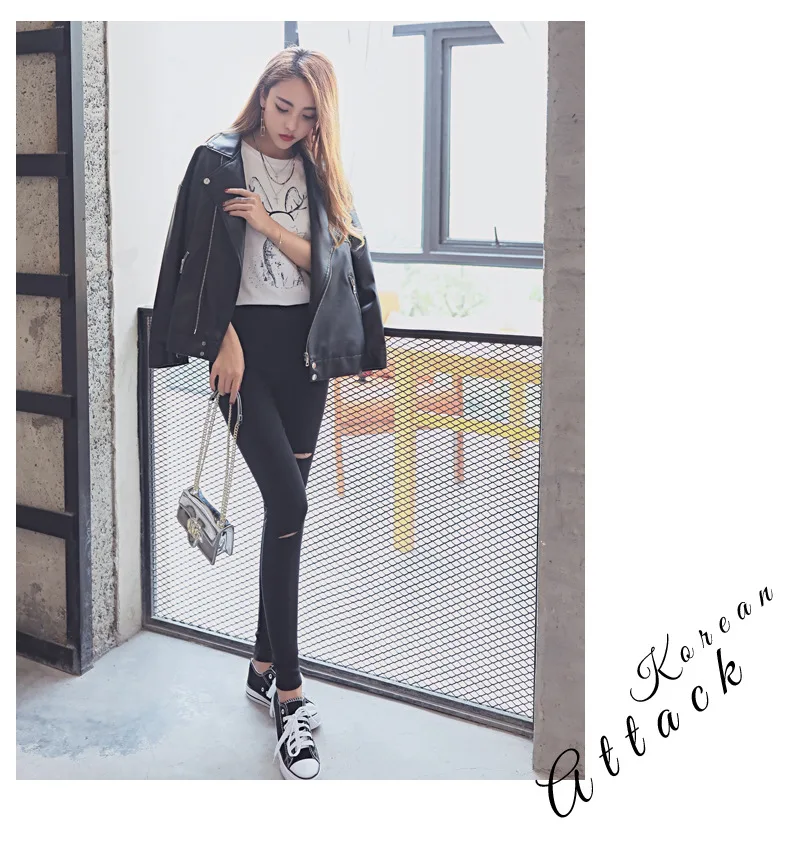 Autumn Winter Black Leather Women's Korean Women's Loose Leather Short Coat Student Motorcycle Jacket Pu Leather Jacket Coat