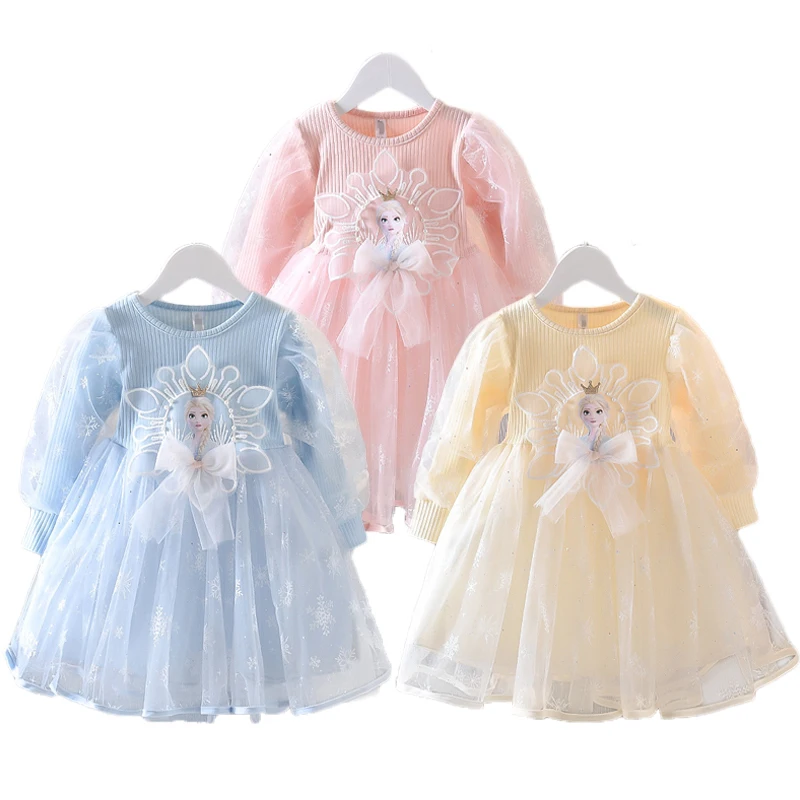 

Spring Autumn Kids Dresses For Girls Frozen Elsa Princess Net Gauze Sequin Dress Costume Long Sleeve Prom Party Birthday Outfit