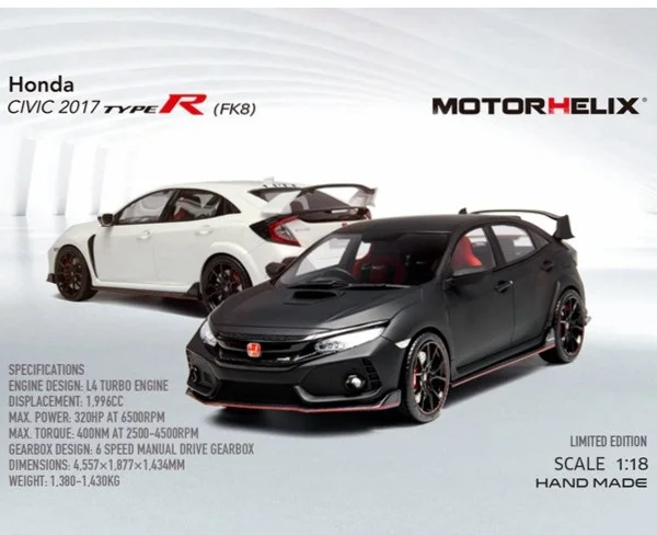 

Motorhelix 1:18 Honda Civic TypeR FK8 2017 JDM Limited to 99 Units Worldwide Resin Metal Static Car Model Toy Gift