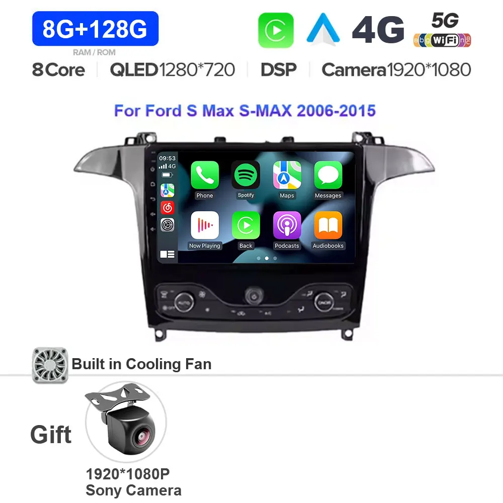 

Автомобильный радиоприемник Android 15, мультимедийный плеер для Ford S-Max Galaxy 2006-2015, мультимедийный стереорекордер, головное устройство Navi с Carplay