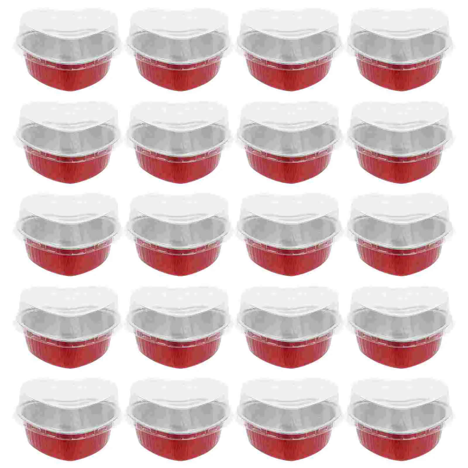 

50 Sets of Disposable Barbecue Packaging Cup Box Heart Aluminum Fish Pans with Lids