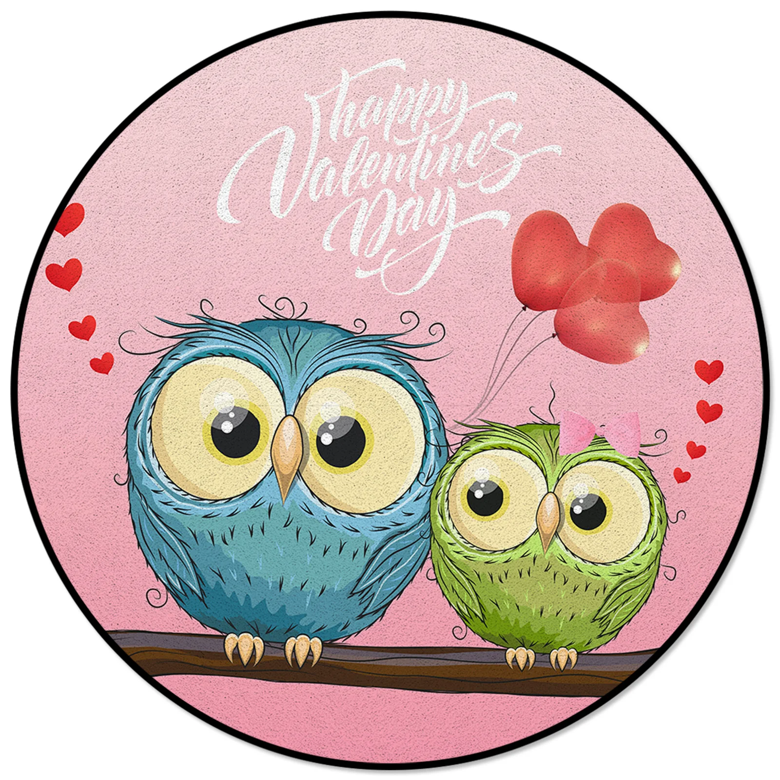 

Valentine'S Day Owl Couple Balloon Round Rug Home Decor Carpets for Bedroom Large Area Mat for Living Room Printed Circle Carpet