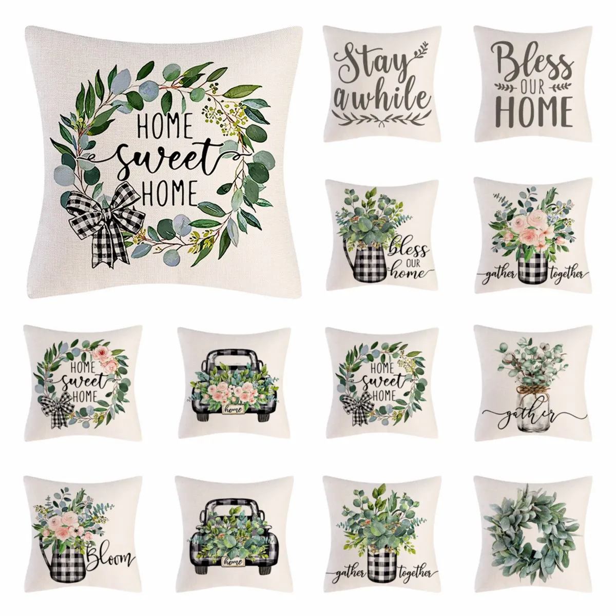 

Wreath Decorative Pillows Linen Pillow Cover Farmhouse Cushion Covers 45x45cm Throw Pillow Case for Sofa Home Decor