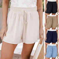 plus size summer woman cotton linen shorts basic drawstring elastic waist short pants fashion high waist bottom mini trousers