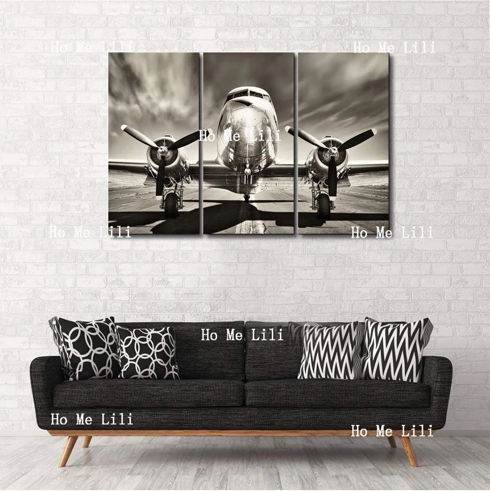 Самолет настенный винтажный черно-белый Пропеллер для мальчика комнаты дома