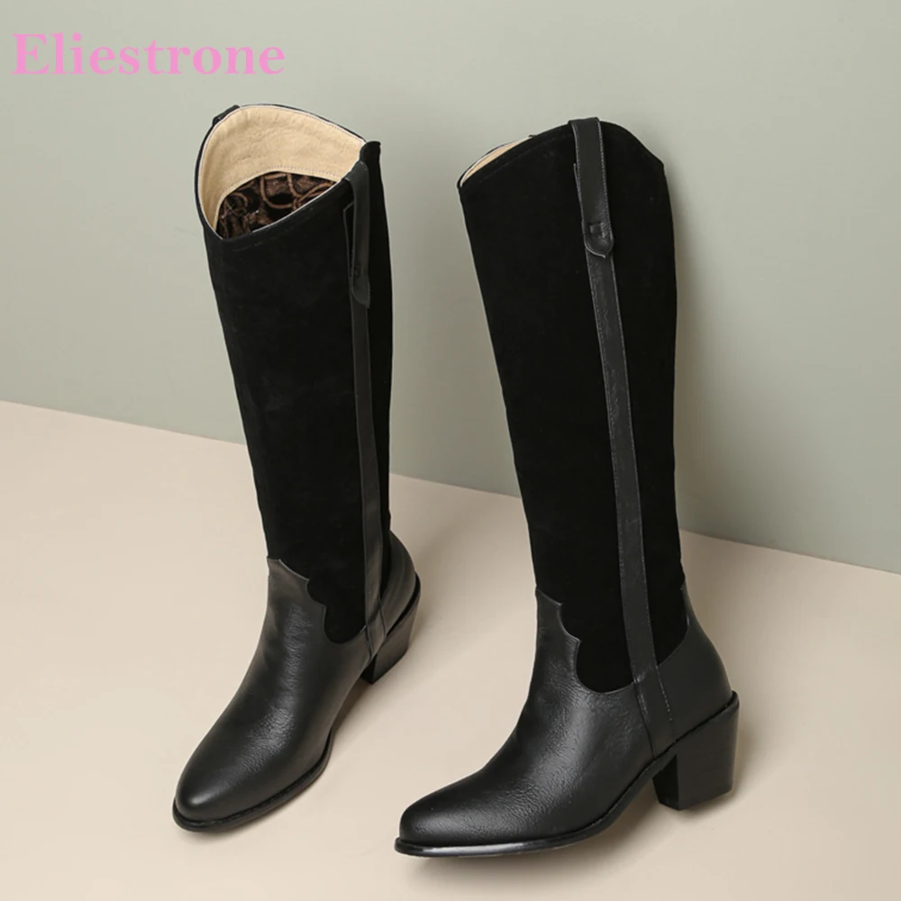 

Женские Классические сапоги до колена, коричневые или черные сапоги с круглым носком, на высоком каблуке, большие размеры 12 43 46 48, зима 2022