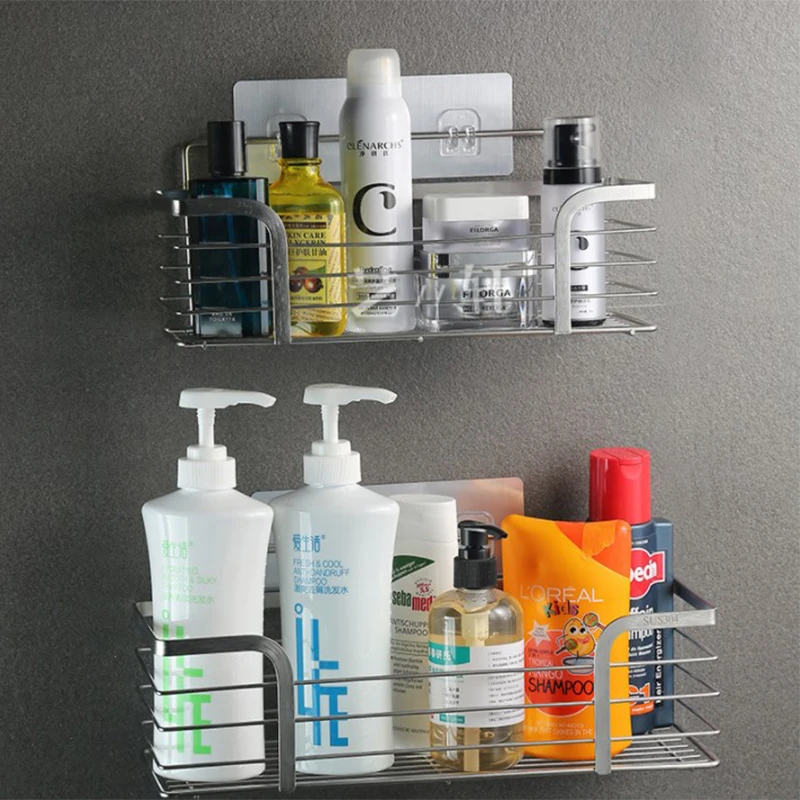 

Stainless Toiletries Organizers Shelf Wall-mounted Soap Cosmetic Organizer Racks Bathroom Kitchen Seasoning Bottle Storage Racks