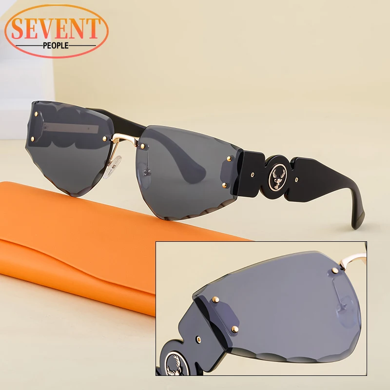 

Солнцезащитные очки кошачий глаз без оправы для мужчин и женщин, роскошные брендовые дизайнерские модные треугольные солнечные очки без оправы, UV400, 2023