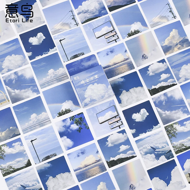 

40Packs Wholesale Box Stickers Blue Sky Natural Scenery Cloud Decorative Scrapbooking Decorative phone hanmmade DIY Paper 4CM