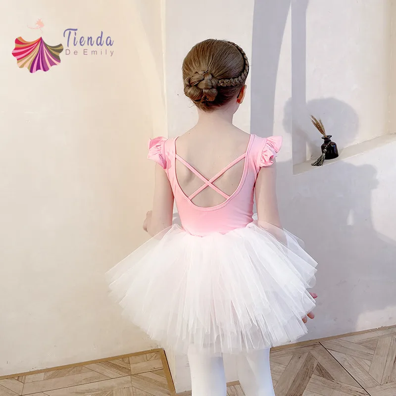 

Flutter Sleeve Leotard Girl Ballet Training Tulle Skirt Cute Tutu Team Basic Kid Dance Dress Ruffle Ballerina Outfit Gymnastic